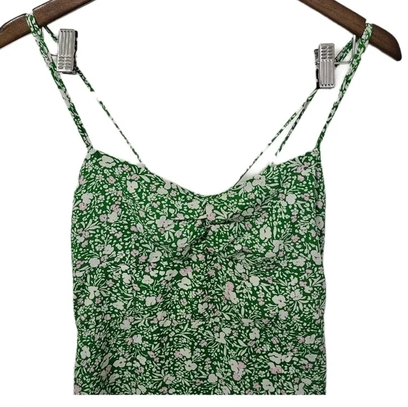 Zara 90s floral print green strappy split skirt maxi dress NWT Large - Picture 4 of 16